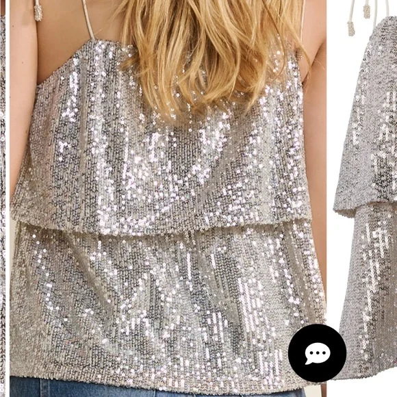 NWT Venus medium champagne Sequin Layered Top - Picture 2 of 3